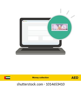 Online shopping. Dirham banknote. E-commerce platform concept vector illustration.