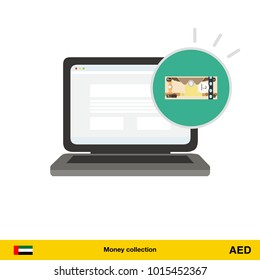 Online shopping. Dirham banknote. E-commerce platform concept vector illustration.