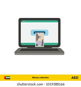 Online shopping. Dirham banknote. E-commerce platform concept vector illustration.