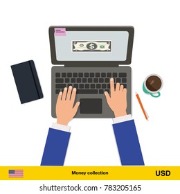 Online shopping. Dollar banknote. E-commerce platform concept vector illustration.