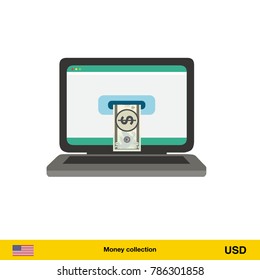 Online shopping. Dollar banknote. E-commerce platform concept vector illustration.
