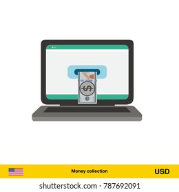 Online shopping. Dollar banknote. E-commerce platform concept vector illustration.