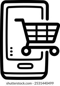 Ícone e ilustração de vetor de doodle de compras online