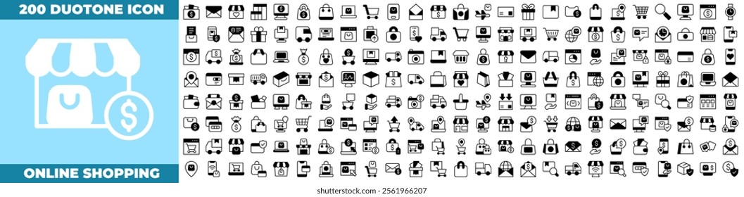 Online Shopping Duotone Editable Icons set. Vector illustration in modern thin duotone style of online shopping icons: shop, online, promotion, etc