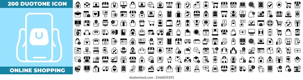 Online Shopping Duotone Editable Icons set. Vector illustration in modern thin duotone style of online shopping icons: shop, online, purchase, etc