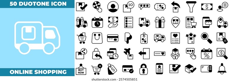 Online Shopping Duotone Editable Icons set. Vector illustration in modern thin duotone style of online shopping icons: E-Commerce, Shop, Online Shopping, etc