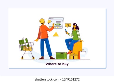 Online shopping. E commerce and delivery service concept. Couple shopping online at laptop computer