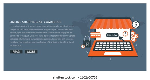 Online shopping, e commerce. Flat design graphic elements,
