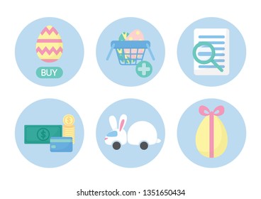 online shopping easter concept, purchase process set, e-commerce payment infographic, vector illustration