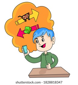 online shopping easy from smartphone application. cartoon illustration sticker