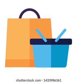 online shopping ecommerce basket and bag vector illustration