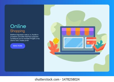 Online shopping, E-commerce, Buy online - vector illustration with texts - Landing page template