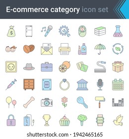 Online shopping and e-commerce category linear colorful icons set isolated on white background. High quality vector