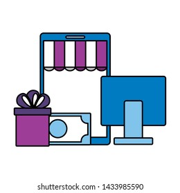 online shopping ecommerce computer smartphone money gift vector illustration