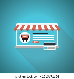 Online shopping and e-commerce concept. Blue Theme Concept