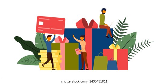 Online shopping, e-commerce concept with character, vector illustration