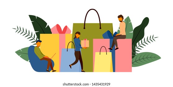 Online shopping, e-commerce concept with character, vector illustration