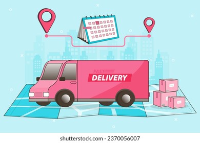 Online shopping. Ecommerce concept. Online delivery service concept. Fast delivery via mobile phone. Smartphone marketing and e-commerce. Vector outline illustration.