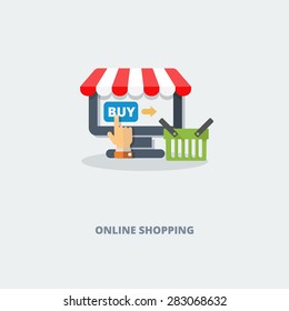 Online shopping and e-commerce concept. Flat design. Vector Illustration.