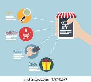 Online Shopping, E-commerce Concept Infographic Flat Design Vector Illustration