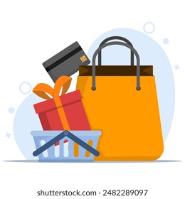 online shopping and e-commerce concept, e-commerce online shopping and marketing icon, mobile app shopping, gift buying. Smartphone payments and clothing sales. Ecommerce concept. vector illustration.