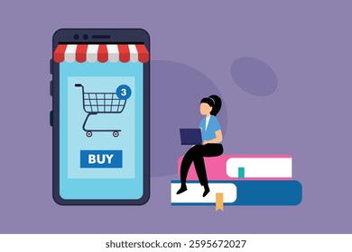 Online Shopping and E-Commerce Concept with Mobile Storefront 2d flat vector illustrations