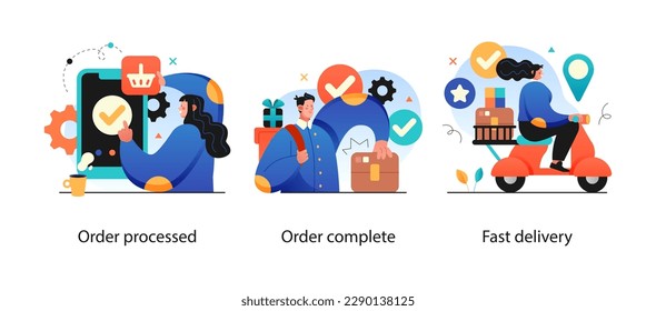 Online shopping and E-commerce concept set. Sale, orders, online payment, delivery, loyalty program.
