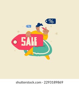Online-Shopping und E-Commerce-Konzept festgelegt. Verkauf, Bestellungen, Online-Zahlung, Lieferung, Treueprogramm. Funky Charakter Online-Shopping-Konzept. Vektorgrafik.