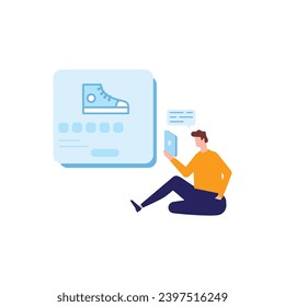 Online shopping and E-commerce concept set. Sale, orders, online payment, delivery, loyalty program.  Customer on the sale. App on mobile phone and computer.