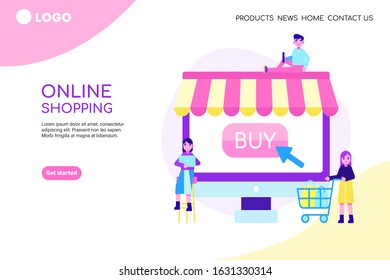 Online shopping and e-commerce concept with tiny people characters. Flat style modern vector illustration