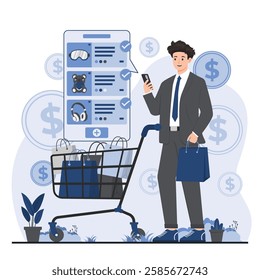 Online shopping ecommerce concept transactions, and digital marketplace payment sale concepts