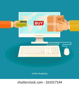 Online shopping , e-commerce concept. Vector flat  illustration.