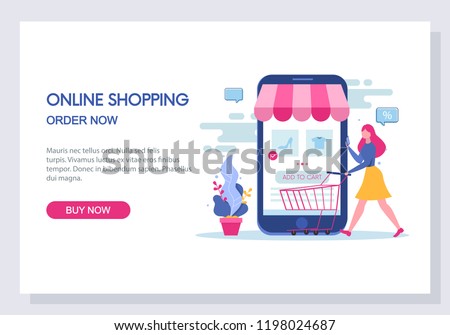 Online shopping and e-commerce concept. Website and landing page template design. Vector.
