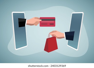 Online shopping, E-commerce. Customers order in online platform on smartphone.