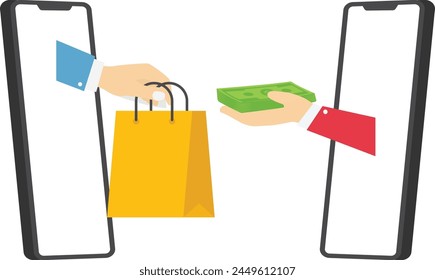 Compra online, E-commerce. Clientes ordenan en la plataforma en línea en el teléfono inteligente.

