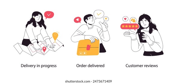 Online shopping and E-commerce. Delivery concept set. Visual stories collection