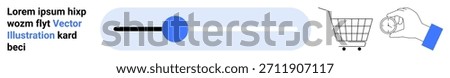 Online shopping, e-commerce, digital transactions, payment systems, user interface design, and business concepts. Slider bar with a cart and hand holding cash. Online shopping and e-commerce concept