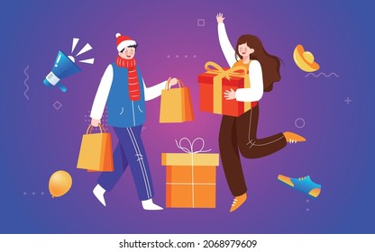 Online Shopping E-commerce Shopping Festival Promotion Double 11 Double 12 Event Illustration