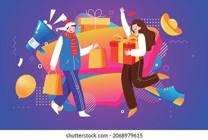 Online shopping e-commerce shopping festival promotion double 11 double 12 event illustration