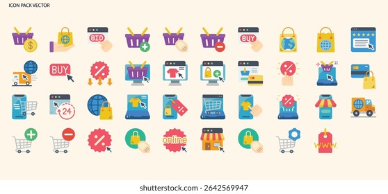 Online Shopping and E-commerce Flat Icons for Digital Retail and Marketing