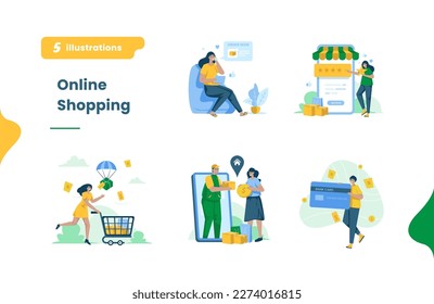 Online shopping ecommerce flat illustration collection pack