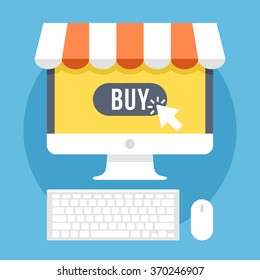 Online shopping and e-commerce flat illustration concept. Modern flat design concepts for web banners, websites, printed materials, infographics. Creative vector illustration