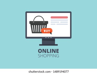 Online shopping, e-commerce. Flat line art style concept. 