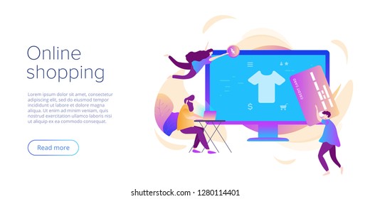 Online shopping or e-commerce flat vector illustration. Internet store checkput procedure concept with smartphone and bag. Credit card payment transaction via app.