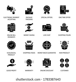 Online Shopping and E-commerce glyph Icons - Vectors