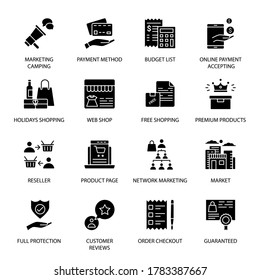 Online Shopping and E-commerce glyph Icons - Vectors