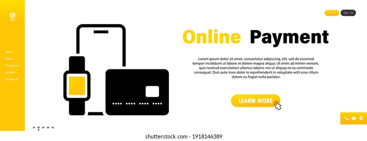 Online shopping or e-commerce icon. Concepts mobile payments. Smartphone, bank card and pointer with button pay. Transfer money from the card. Vector on isolated transparent background. EPS 10