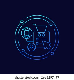 Icono de compras en línea y comercio electrónico, diseño lineal