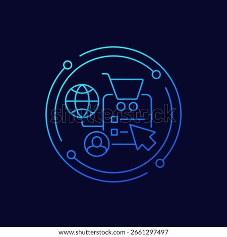Online shopping and e-commerce icon, linear design