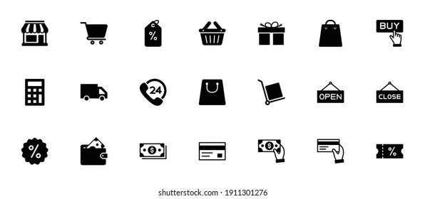 compra en línea y conjunto de iconos de comercio electrónico. para aplicaciones web o móviles